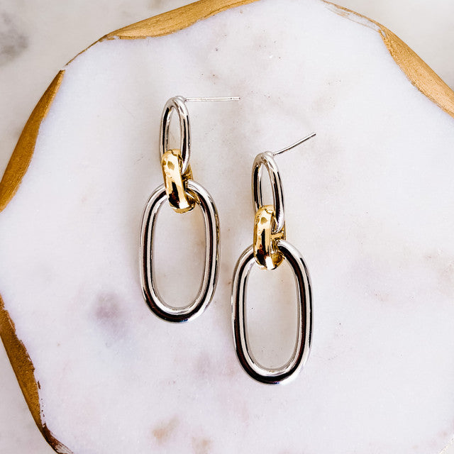 Gold-Dipped Mixed Metal Dangle Earrings
