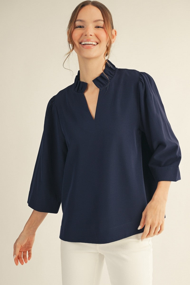 3/4 Sleeve Crinkled Top