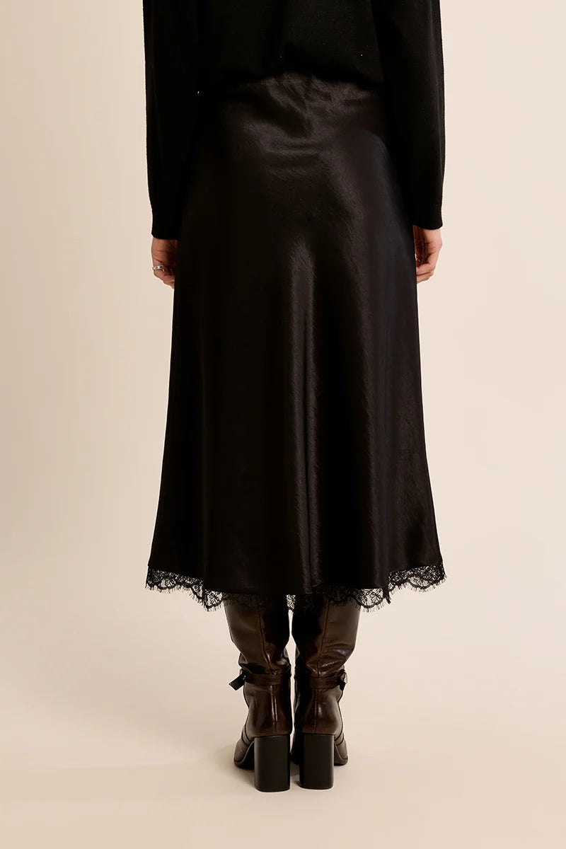 Molly Bracken Black Satin Skirt