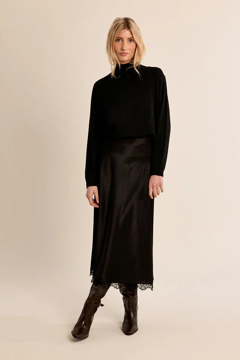 Molly Bracken Black Satin Skirt