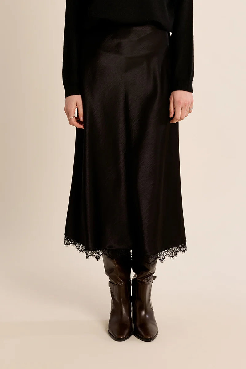 Molly Bracken Black Satin Skirt