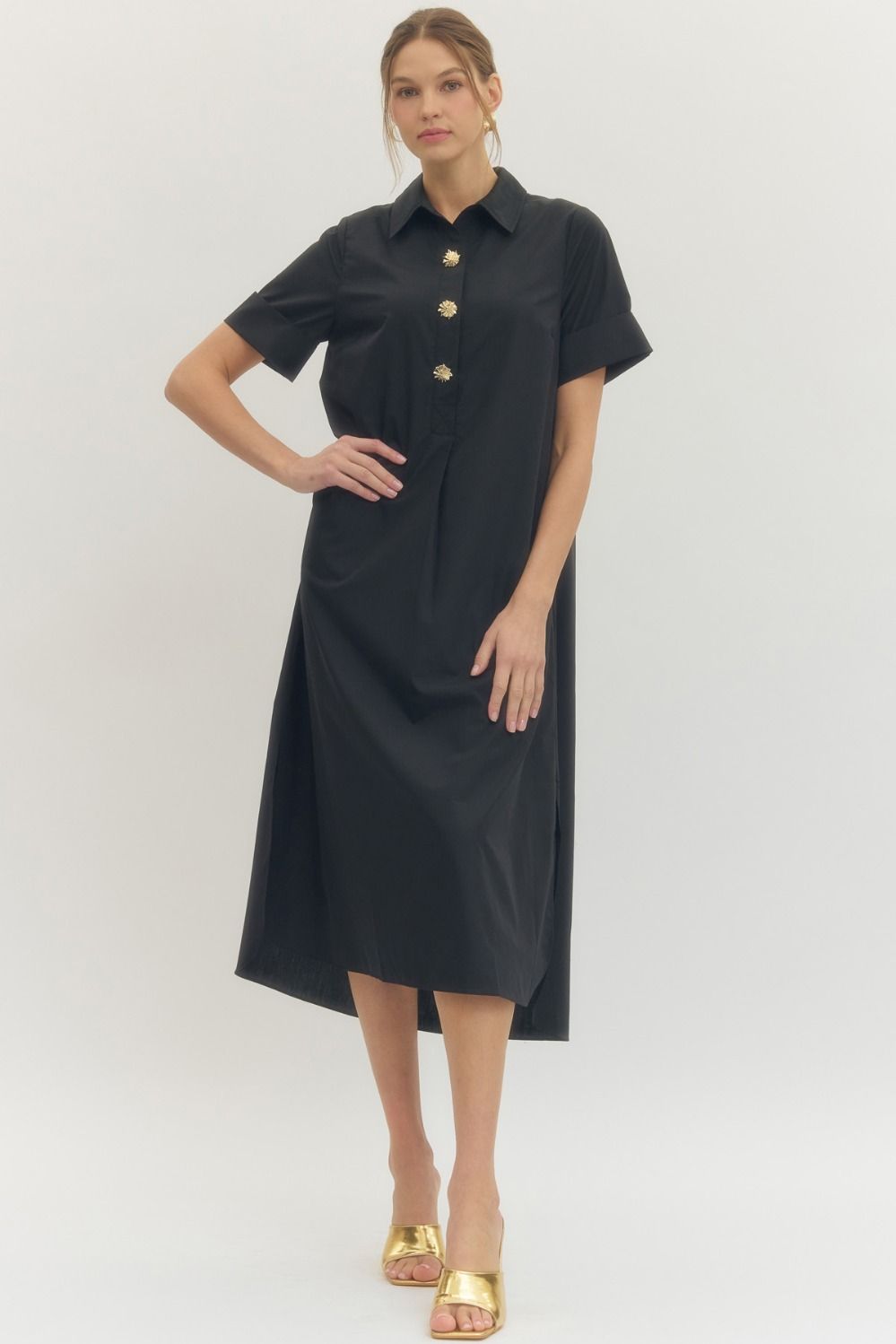 Solid Short Sleeve Midi Dress
