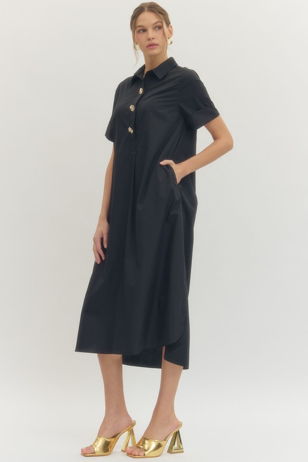 Solid Short Sleeve Midi Dress
