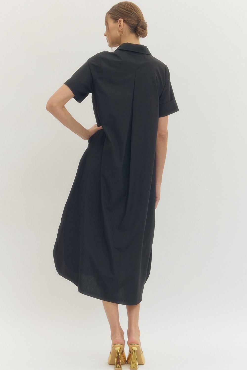 Solid Short Sleeve Midi Dress