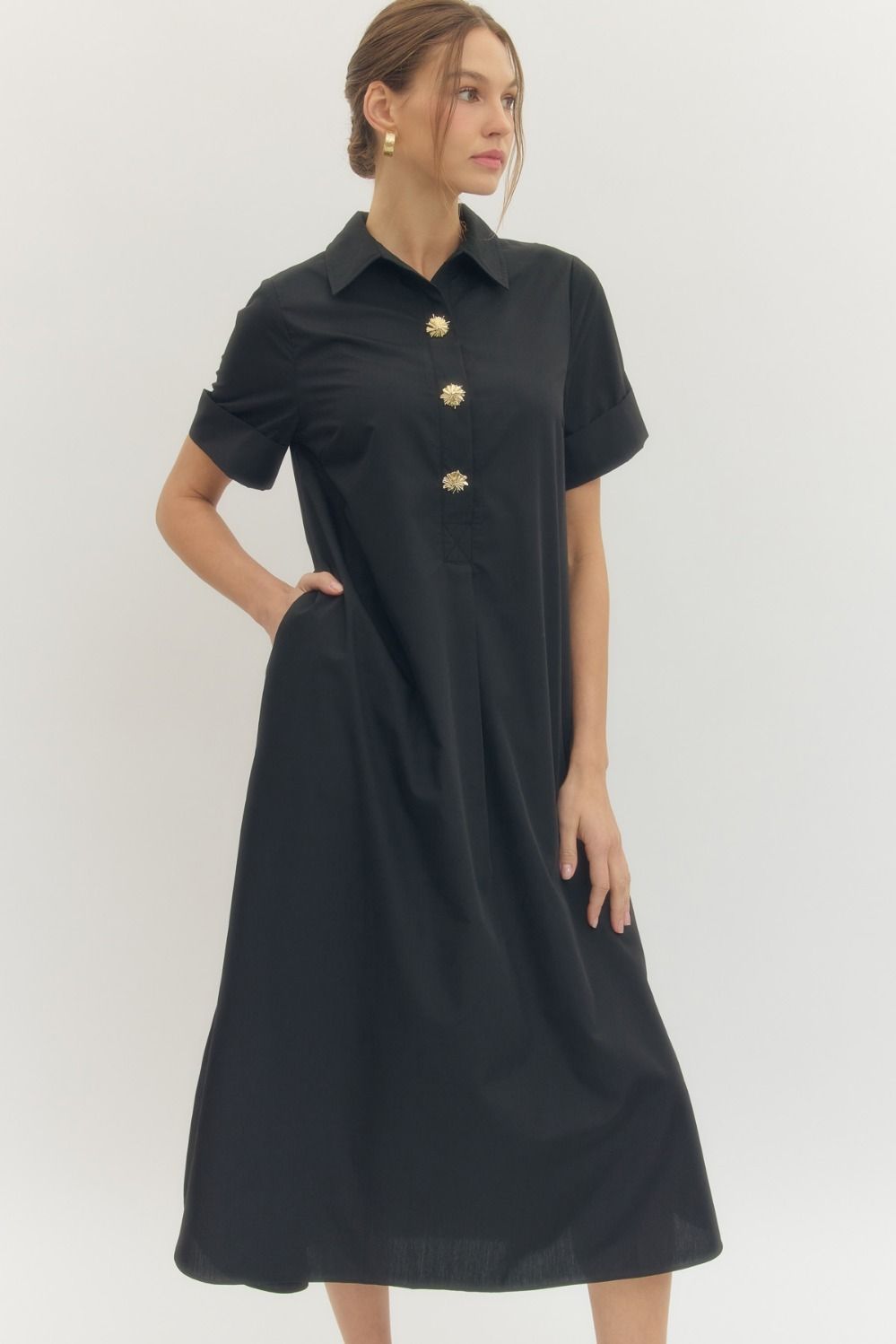 Solid Short Sleeve Midi Dress