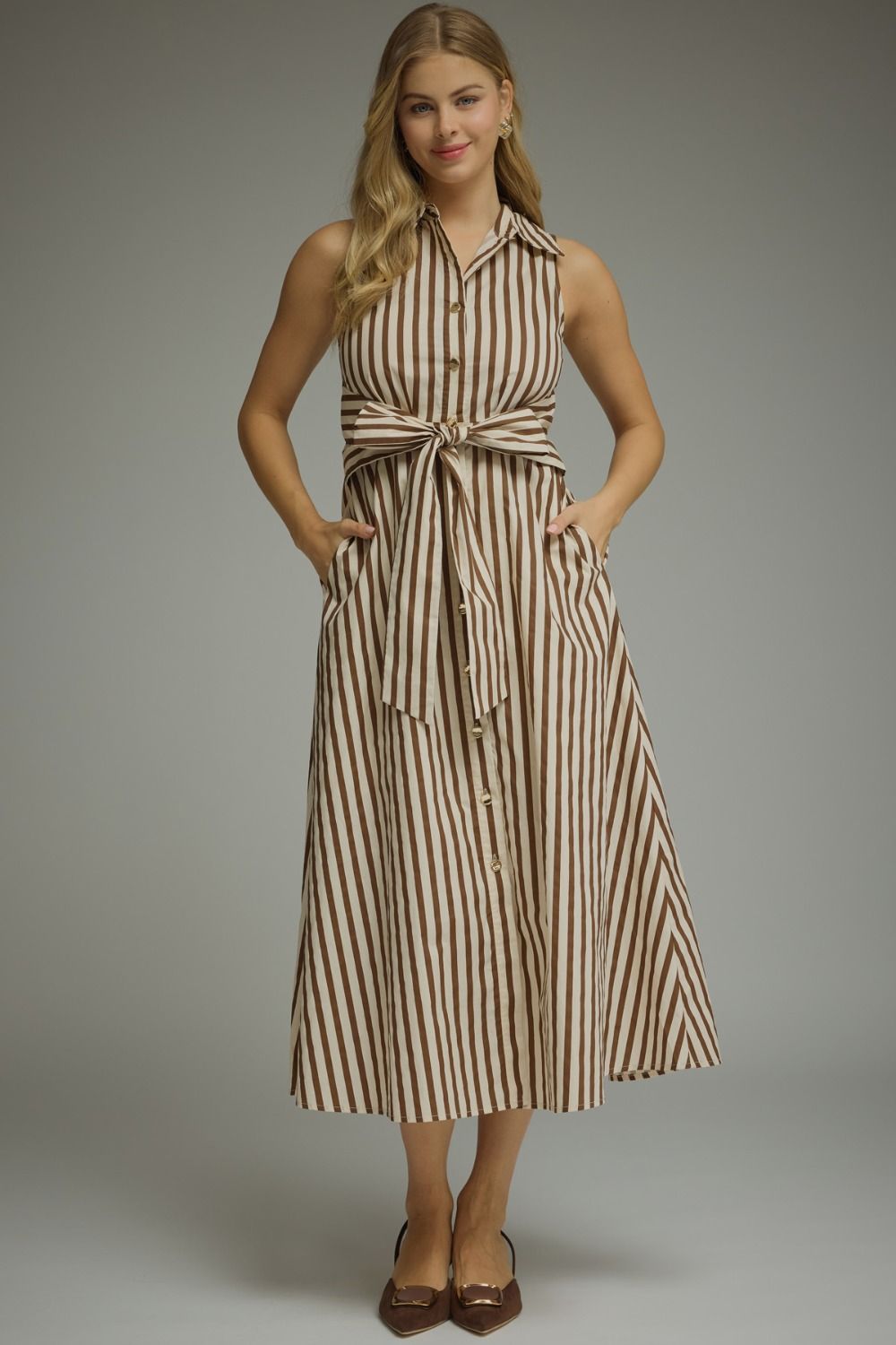Striped Button Front Maxi Dress