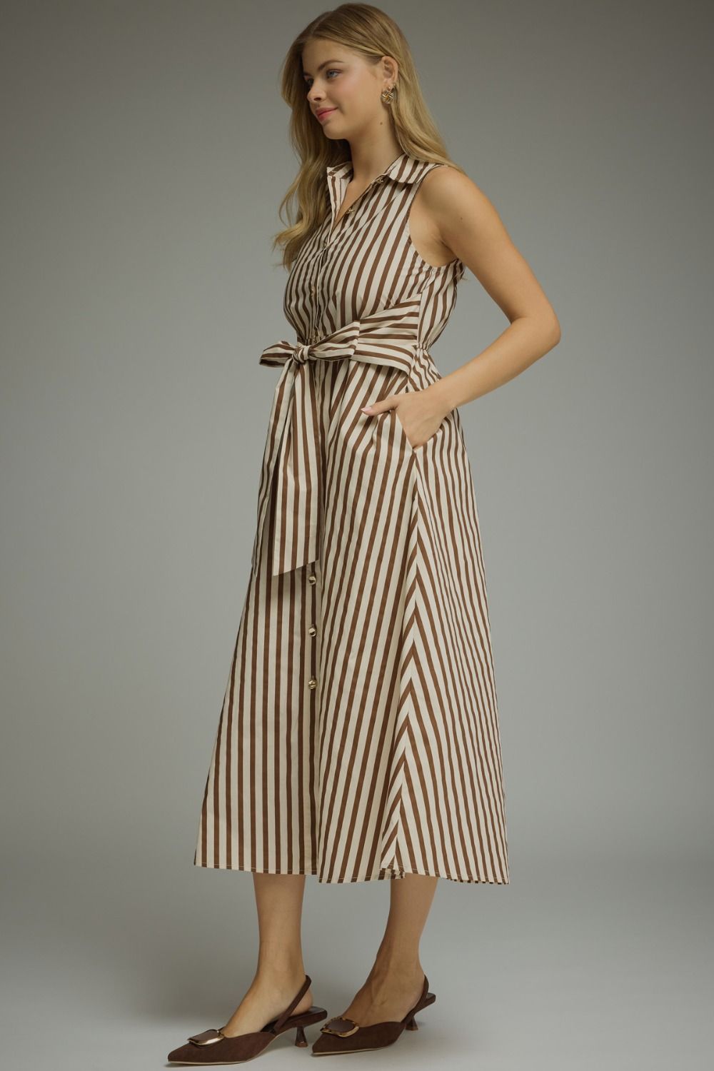 Striped Button Front Maxi Dress