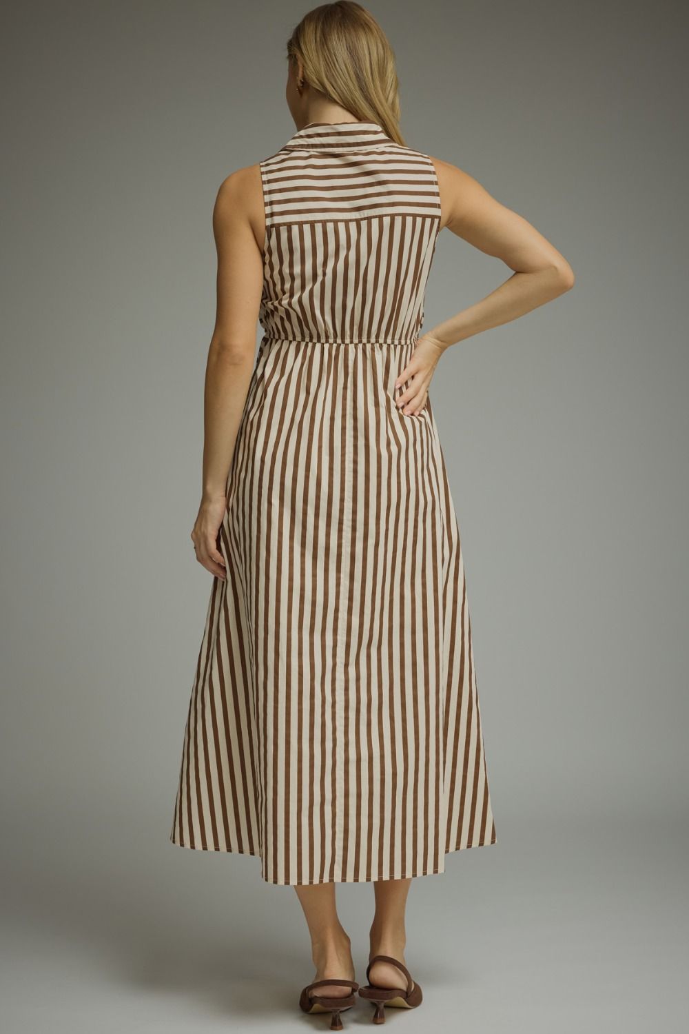 Striped Button Front Maxi Dress