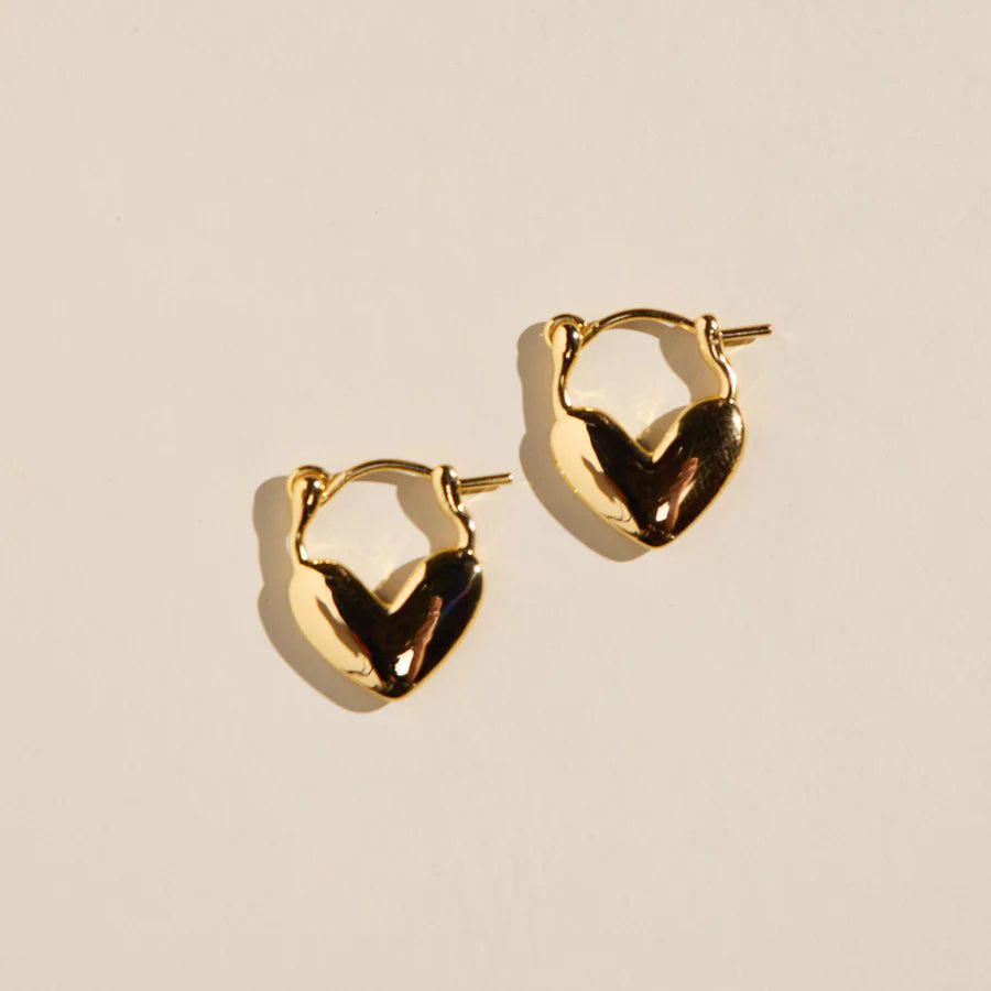 Nickel & Suede Heart Lock Huggies