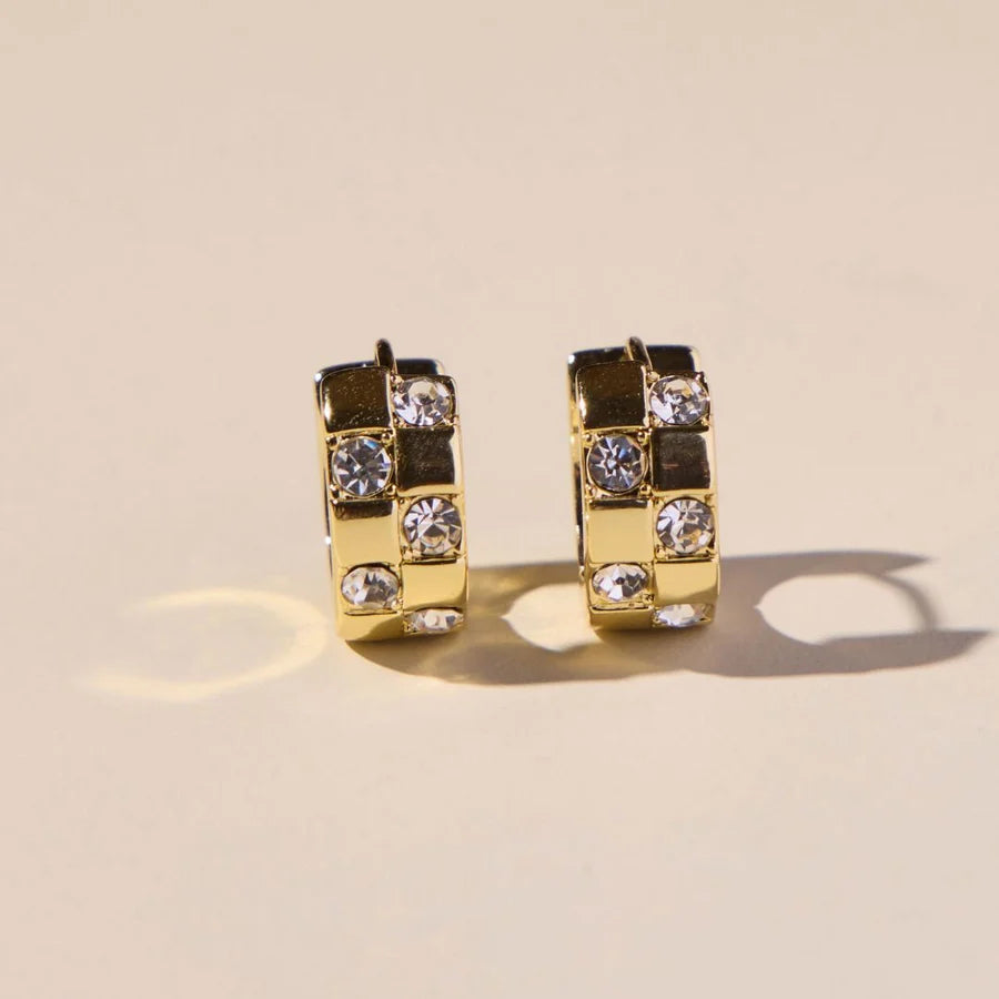 Nickel & Suede Pave' Checkered Huggies