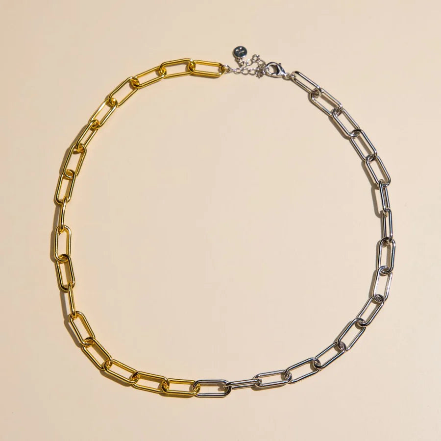 Nickel & Suede Mixed Metal Paper Clip Chain Necklace