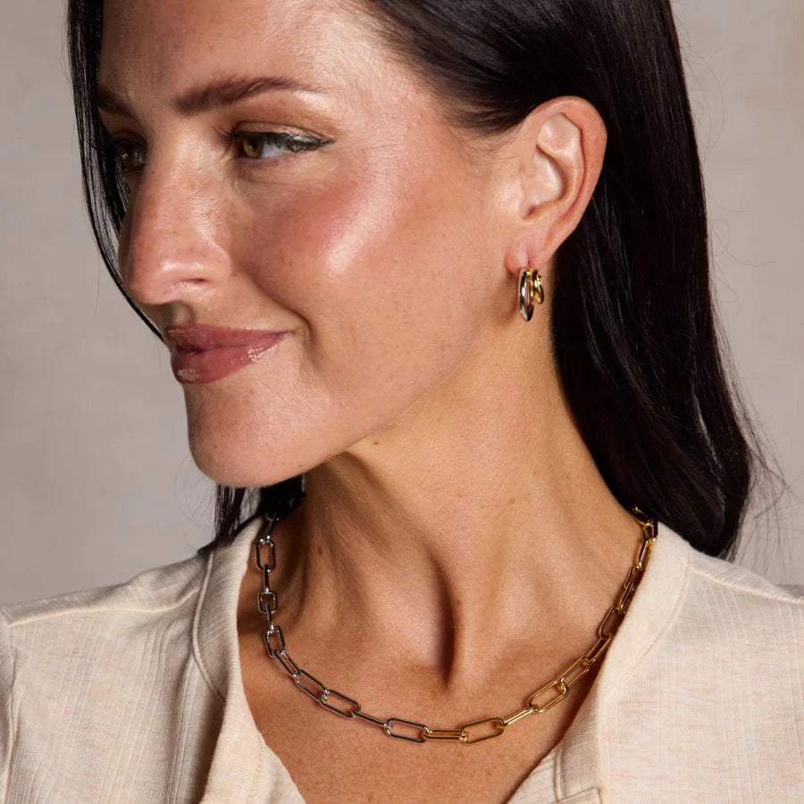 Nickel & Suede Mixed Metal Paper Clip Chain Necklace
