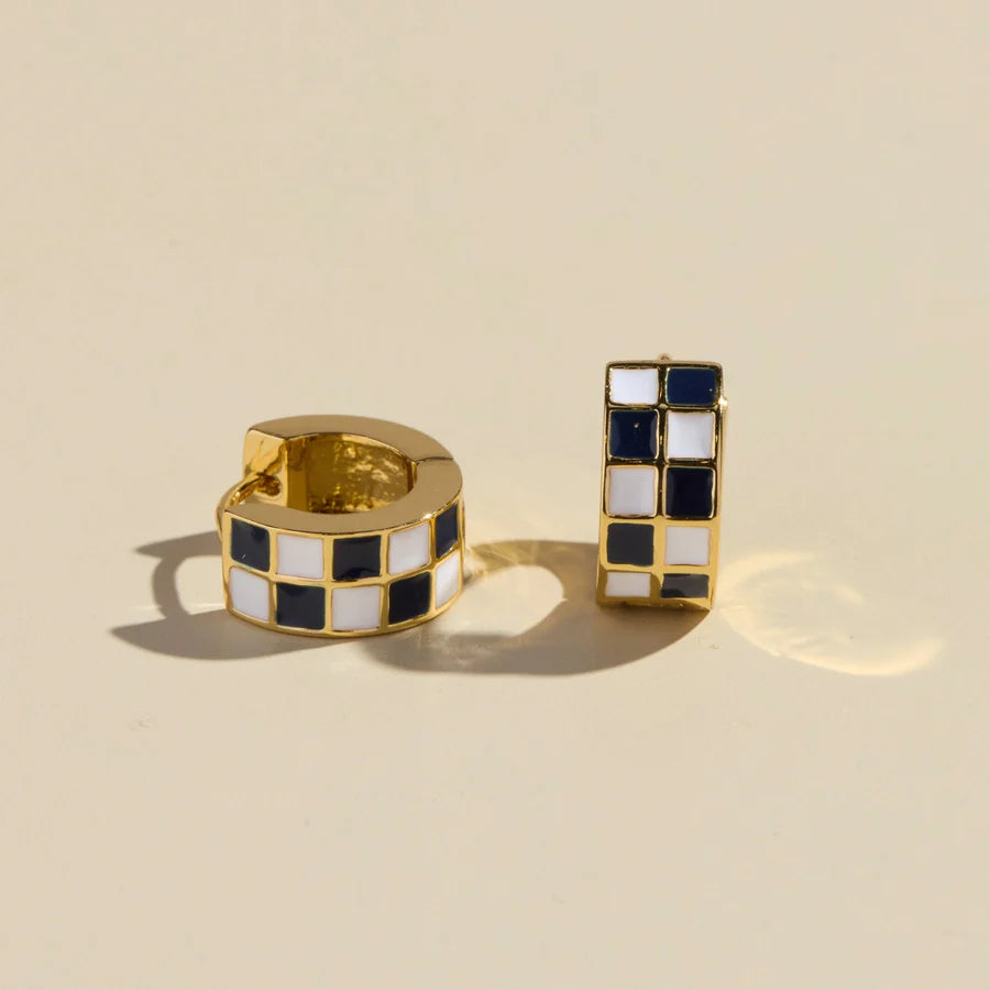 Nickel & Suede Navy & White Checkered Huggies