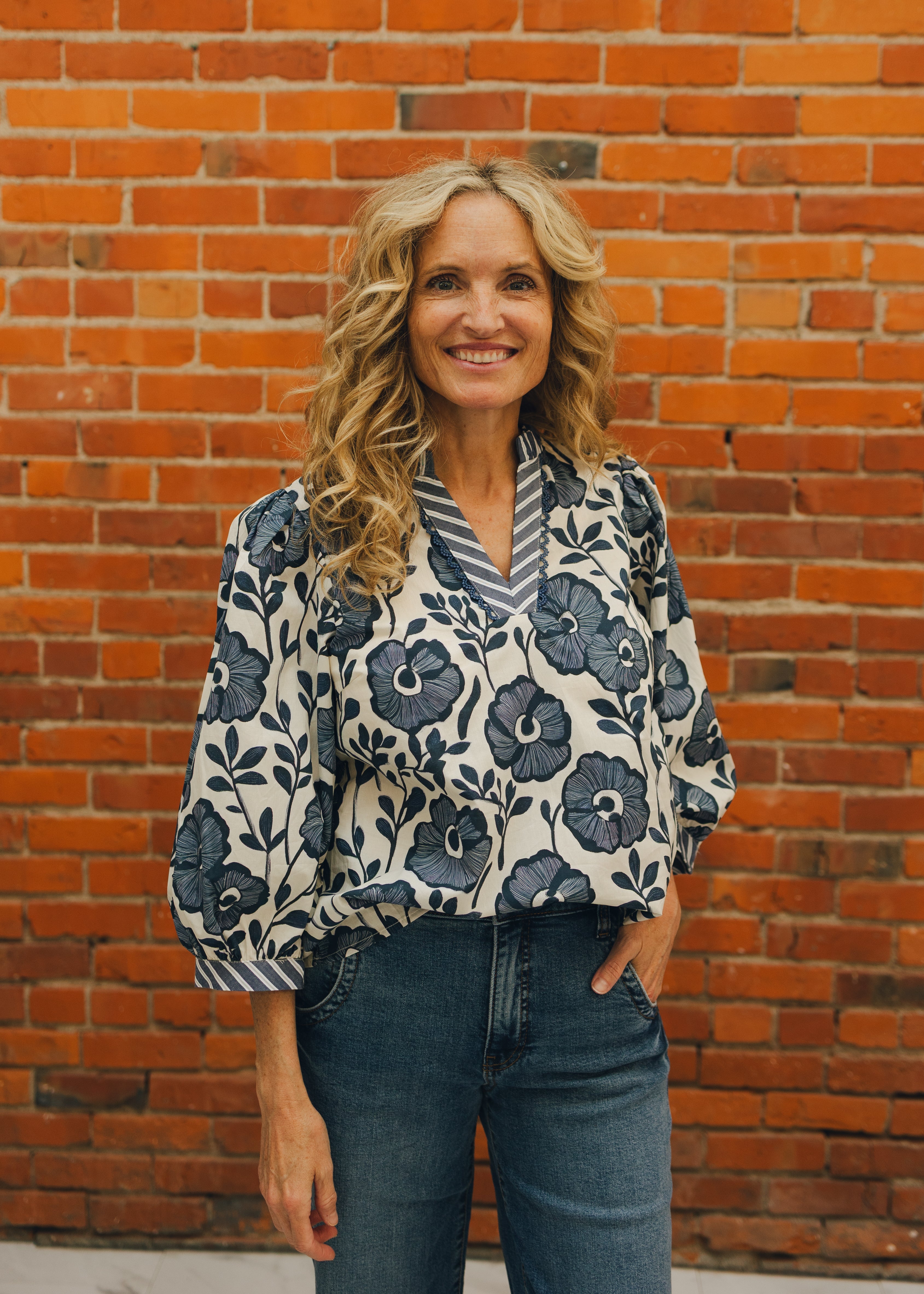 3/4 Sleeve V Neck Floral Blouse