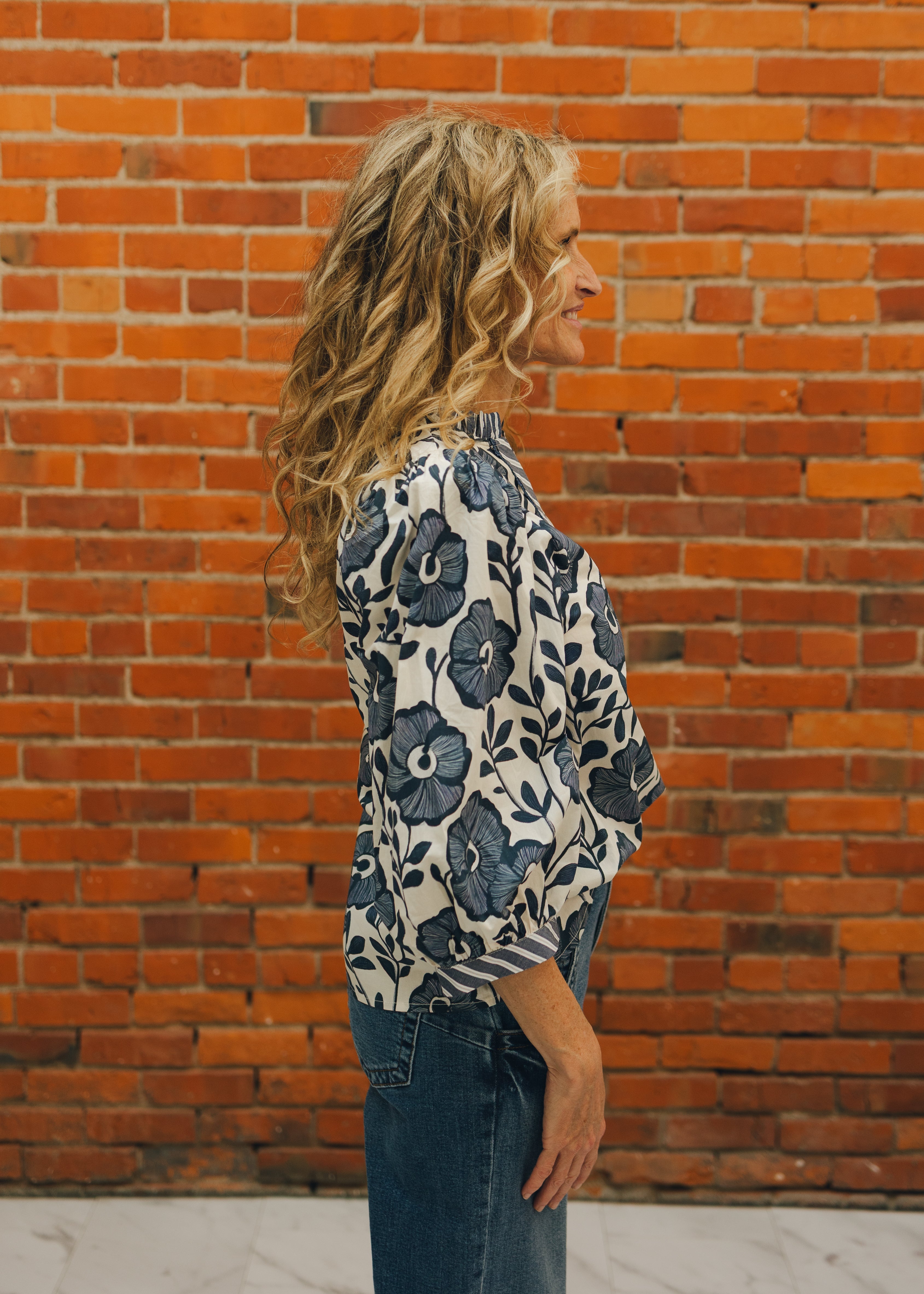 3/4 Sleeve V Neck Floral Blouse