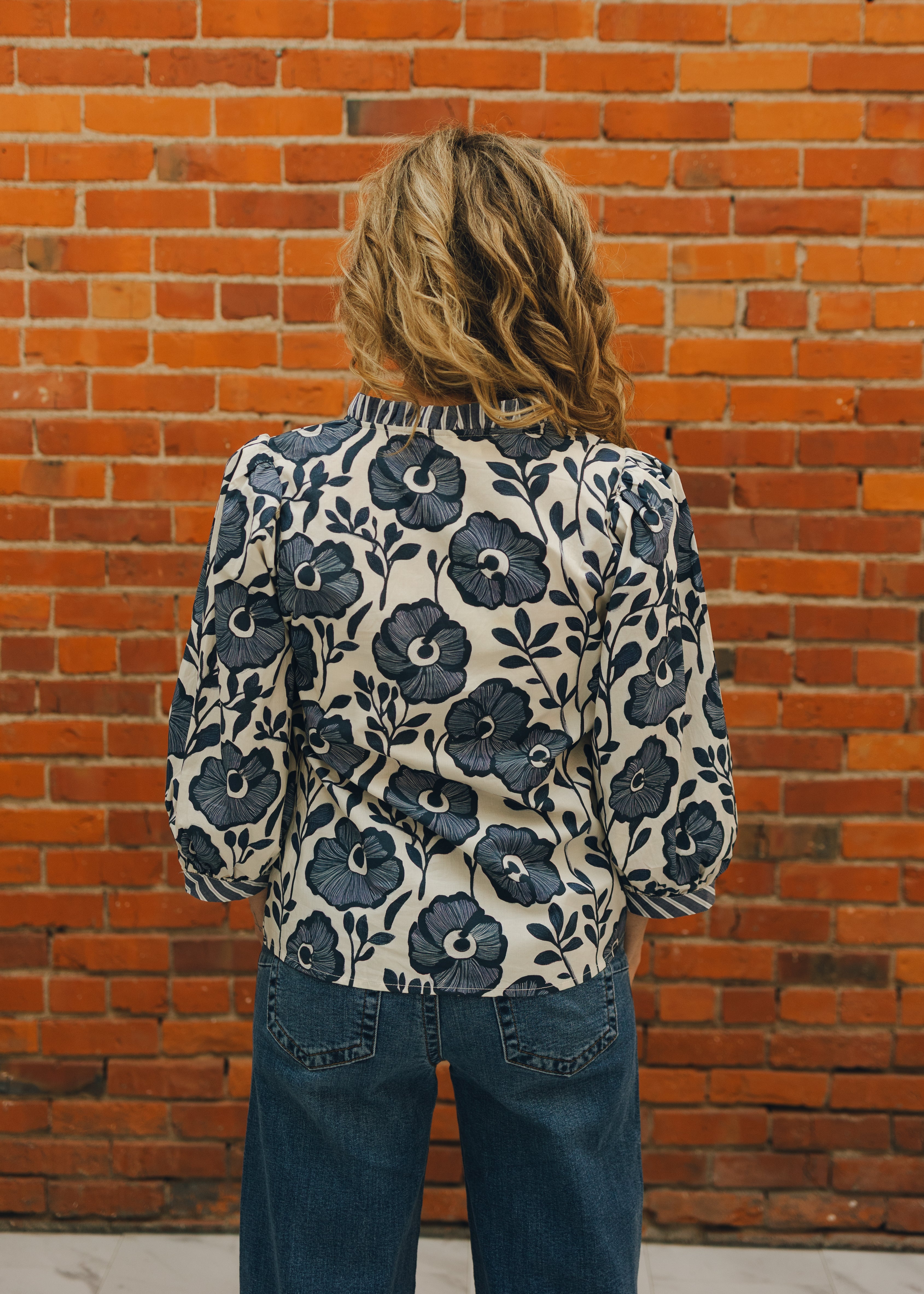 3/4 Sleeve V Neck Floral Blouse