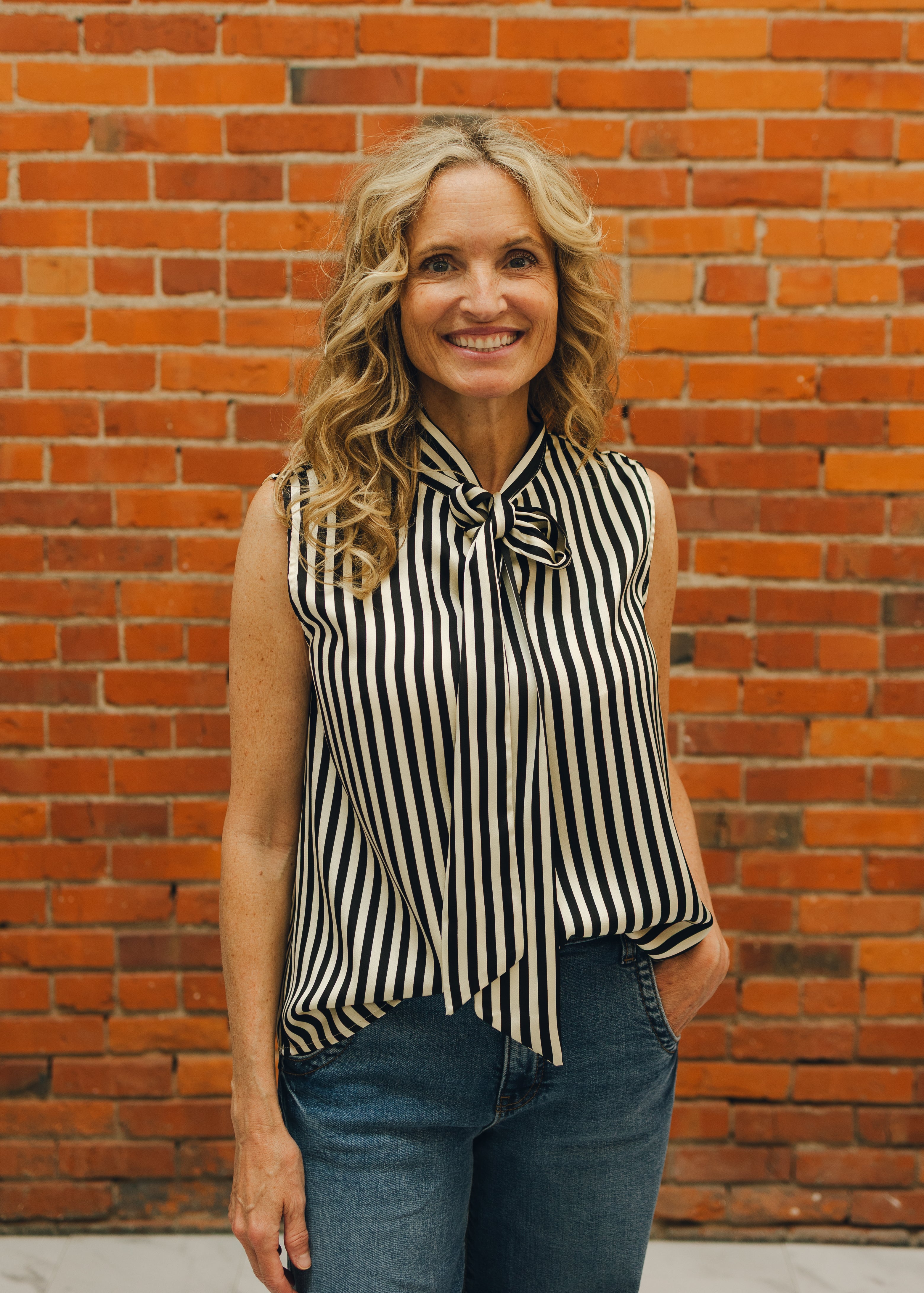 Sleeveless Striped Top W/ Bow