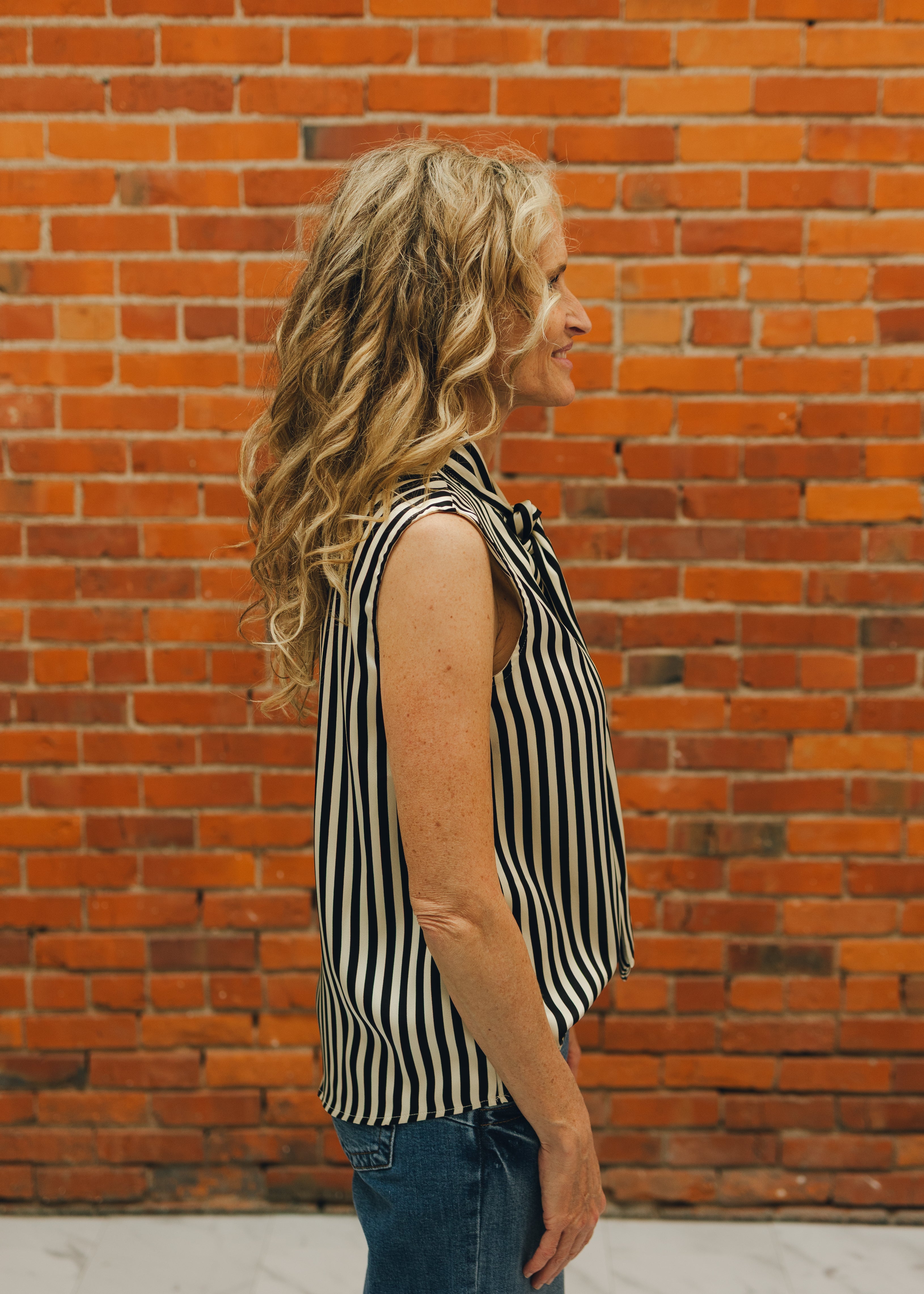 Sleeveless Striped Top W/ Bow