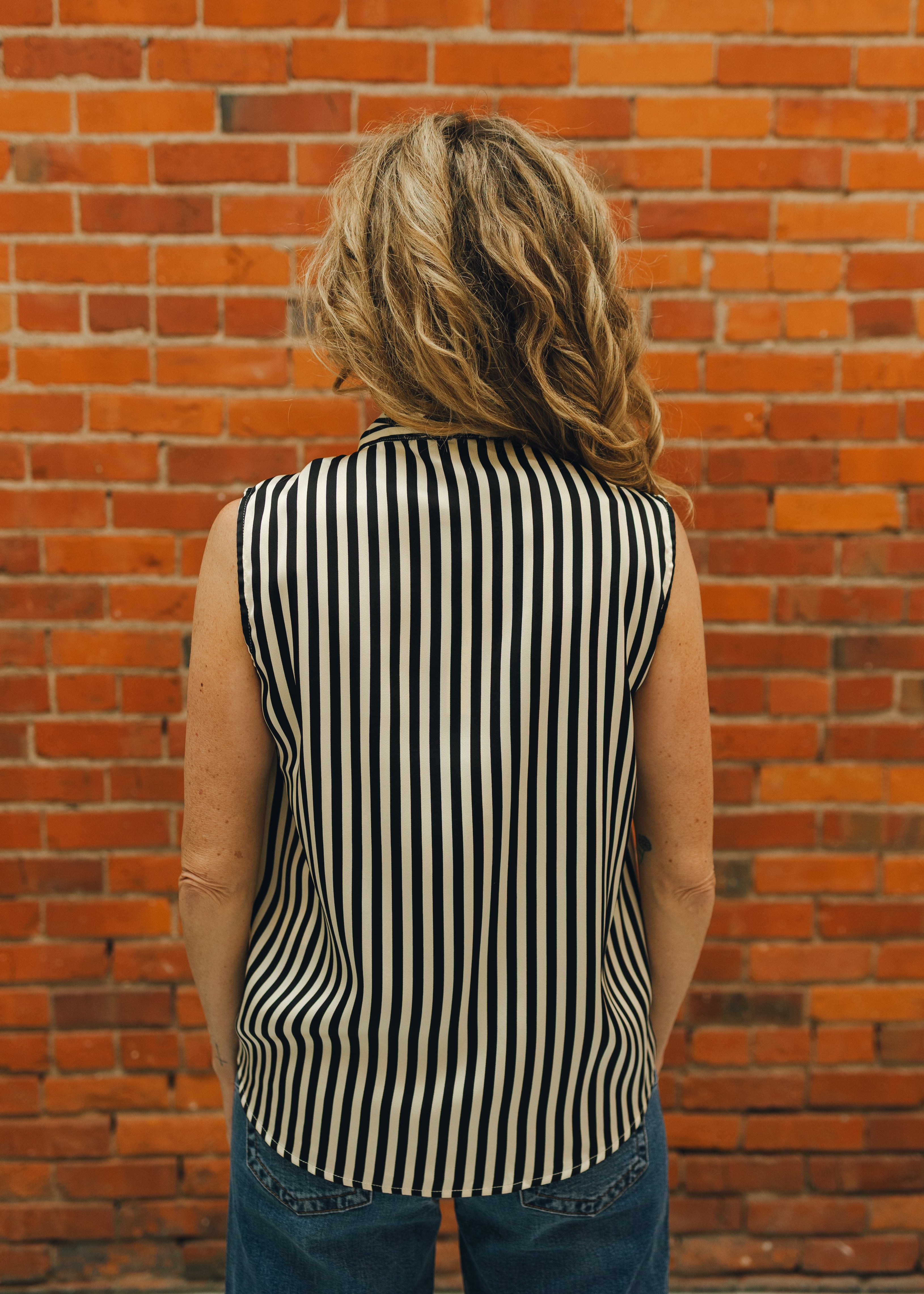 Sleeveless Striped Top W/ Bow