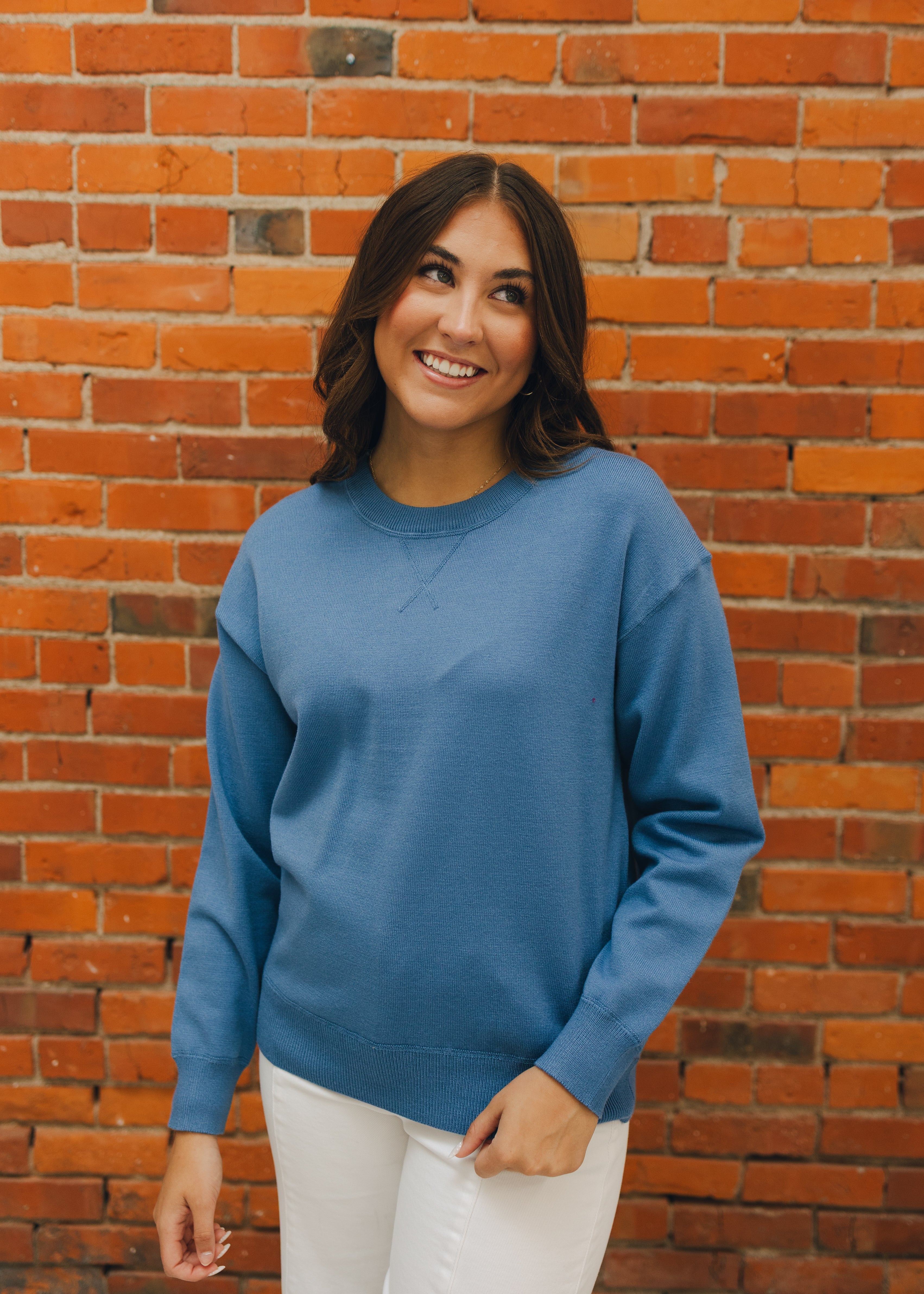 Crew Neck Long Sleeve Solid Sweater