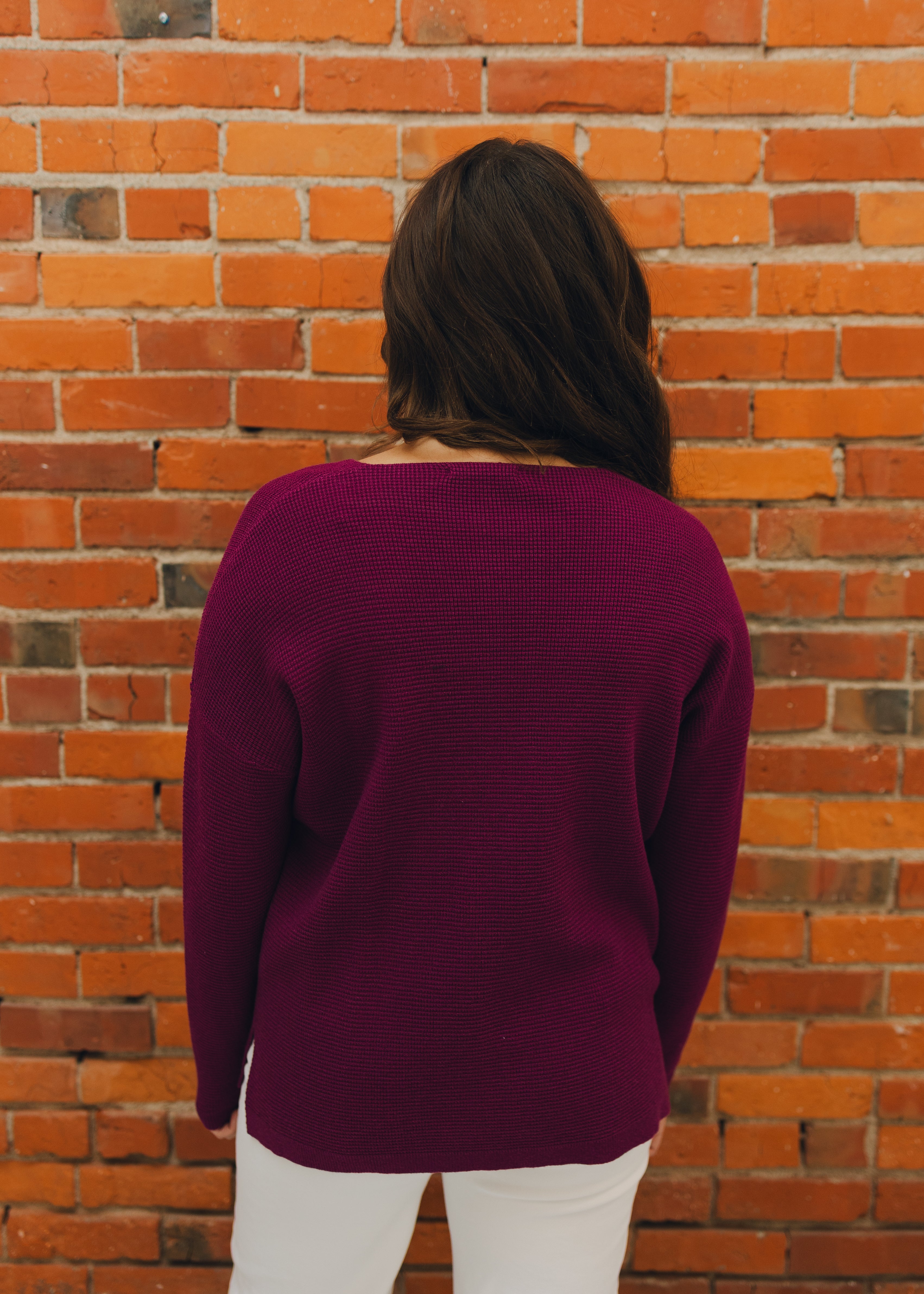 Center Seam V Neck Mini Waffle Sweater
