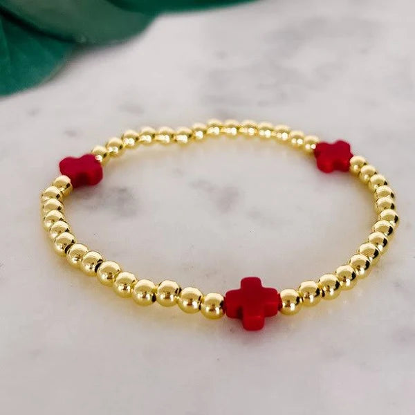 Stainless Steel Stretch Bracelet With Cross Detail