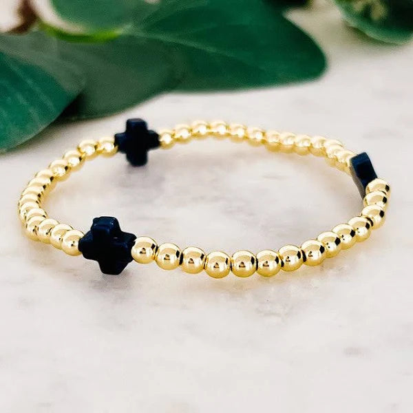 Stainless Steel Stretch Bracelet With Cross Detail