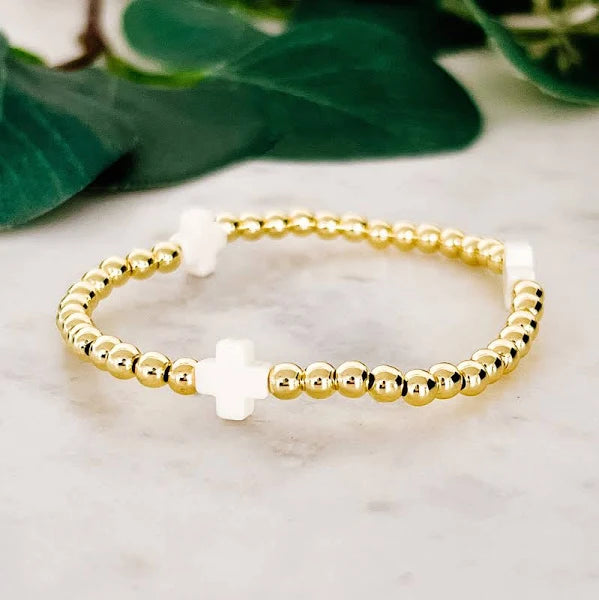 Stainless Steel Stretch Bracelet With Cross Detail