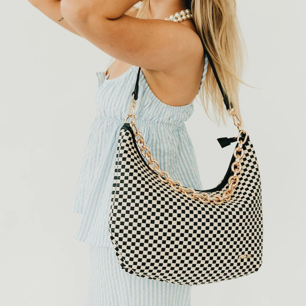 Checkered Sienna Slouchy Woven Shoulder Bag