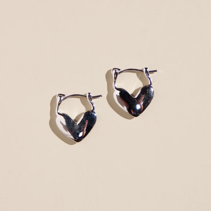 Nickel & Suede Heart Lock Huggies