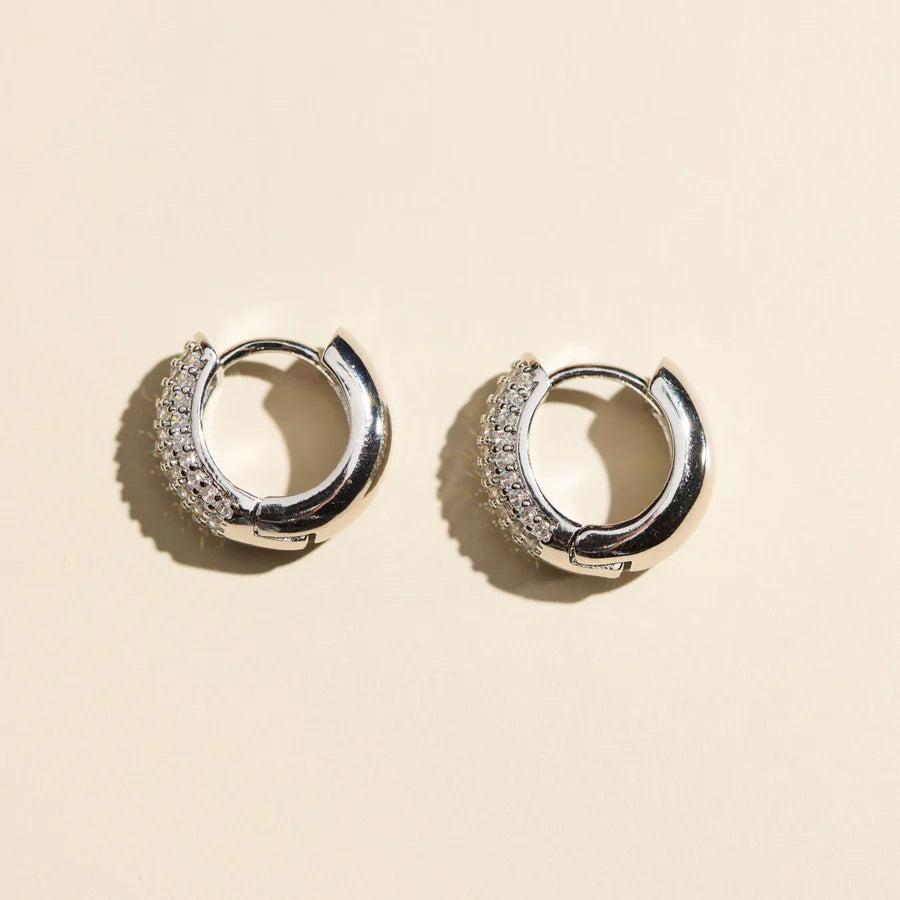 Nickel & Suede Pave' Dome Huggies