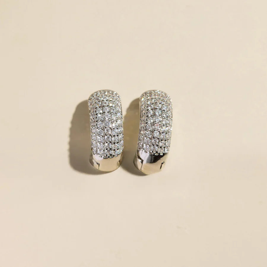 Nickel & Suede Pave' Dome Huggies