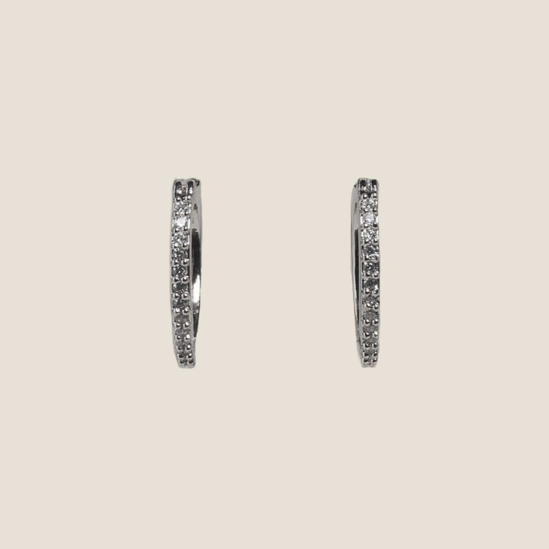 Nickel & Suede Silver Pave Huggies