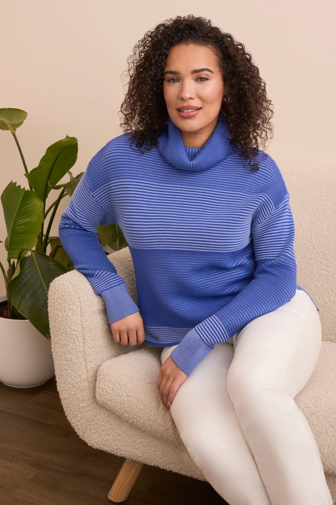 Tribal Turtleneck High Low Sweater - Lapis Blue