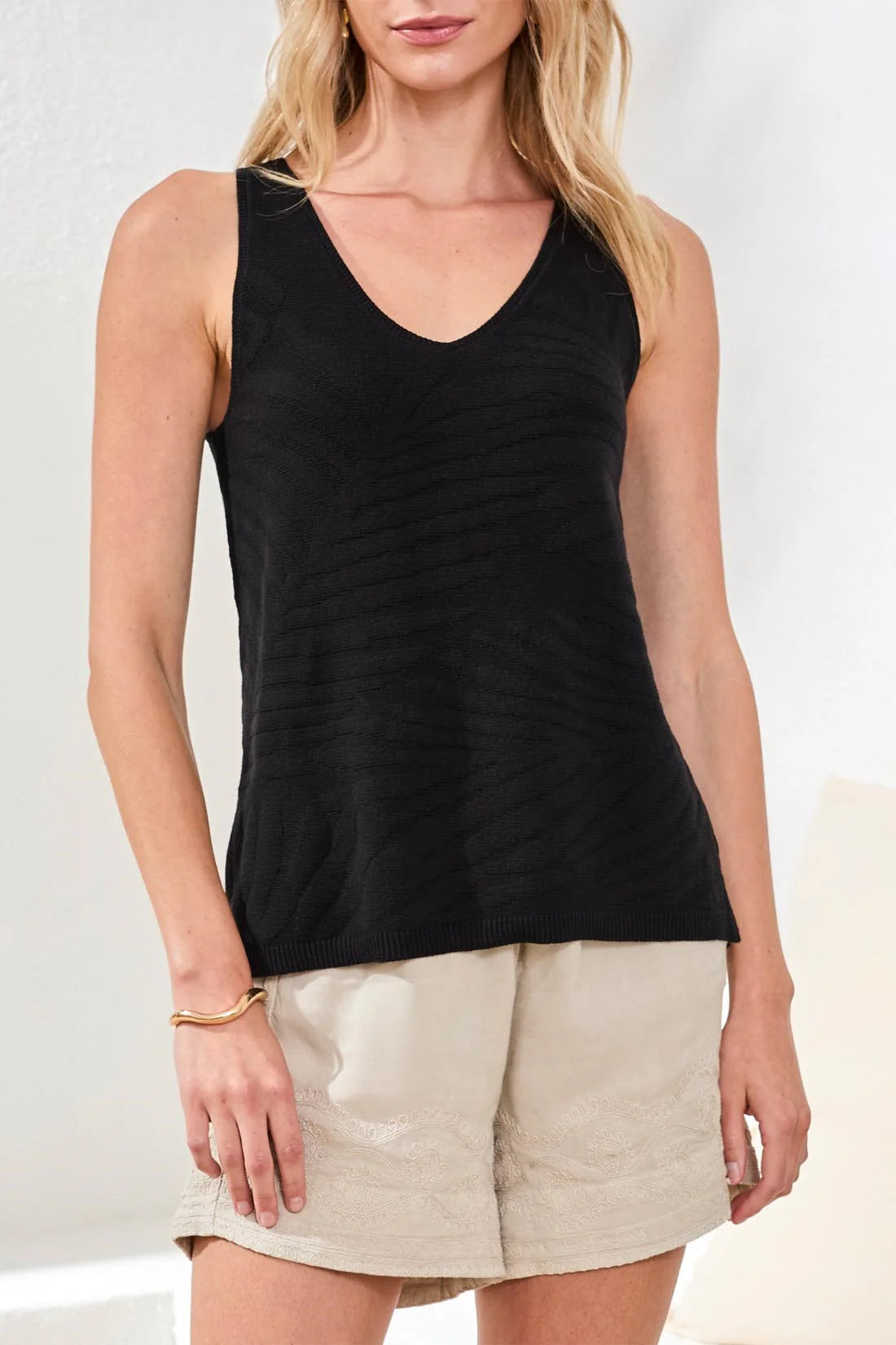 Tribal Sleeveless V Neck Sweater