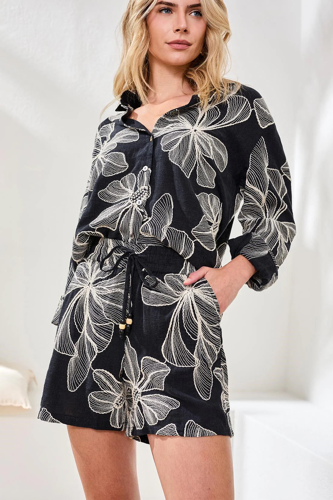 Tribal L/S Button Front Blouse