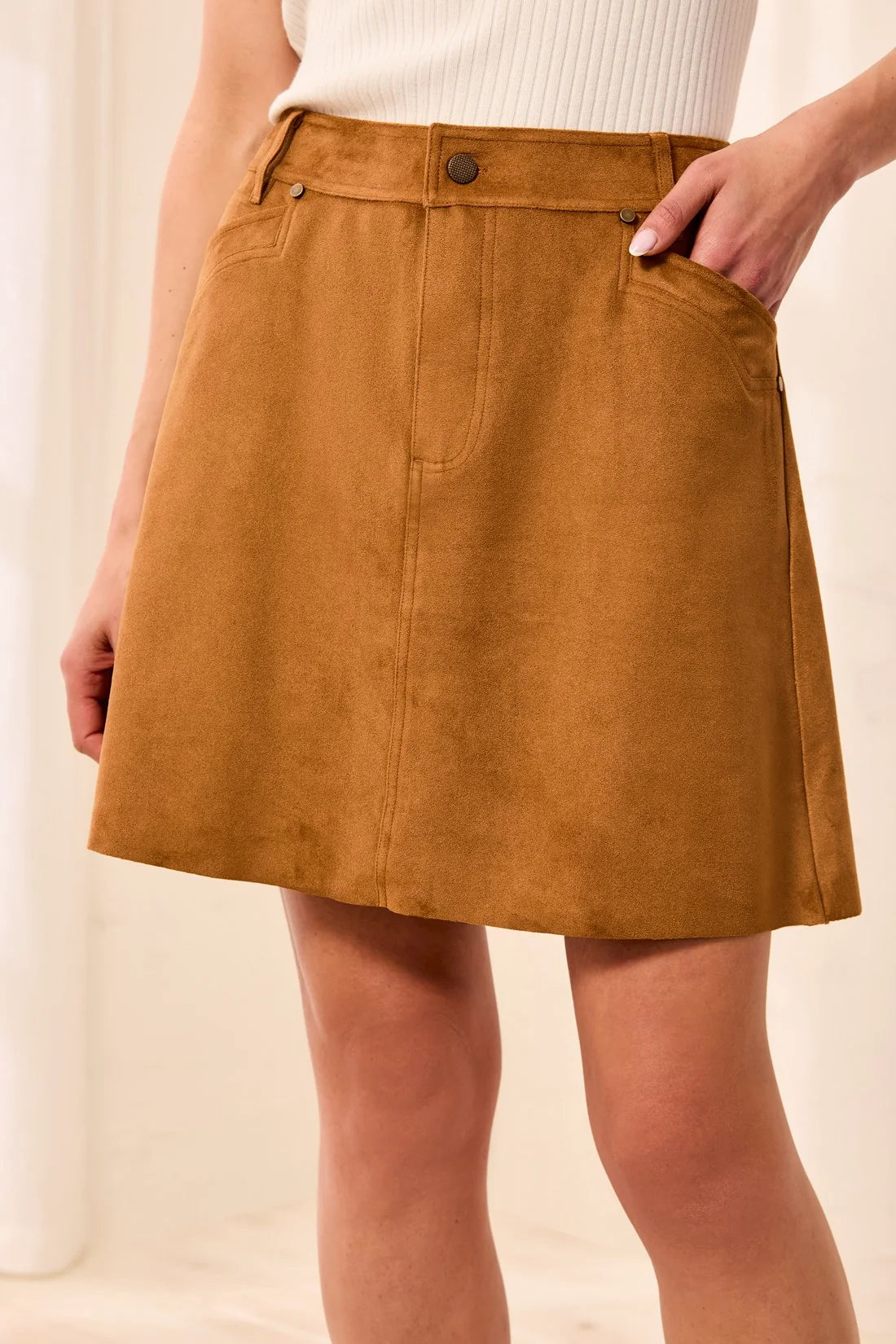 Tribal A-Line Suede Skirt W/ Pockets