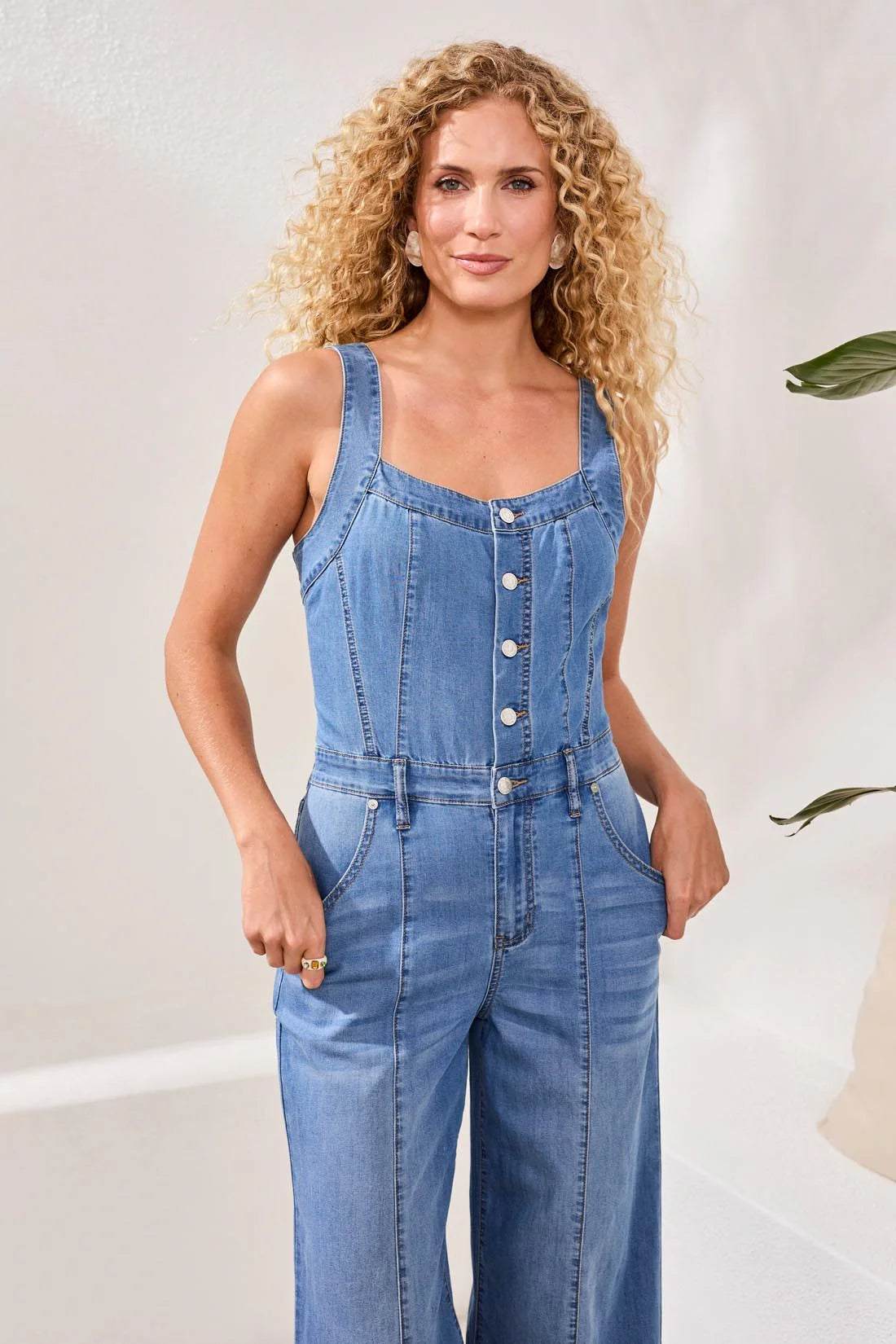 Tribal Sleeveless Denim Jumpsuit