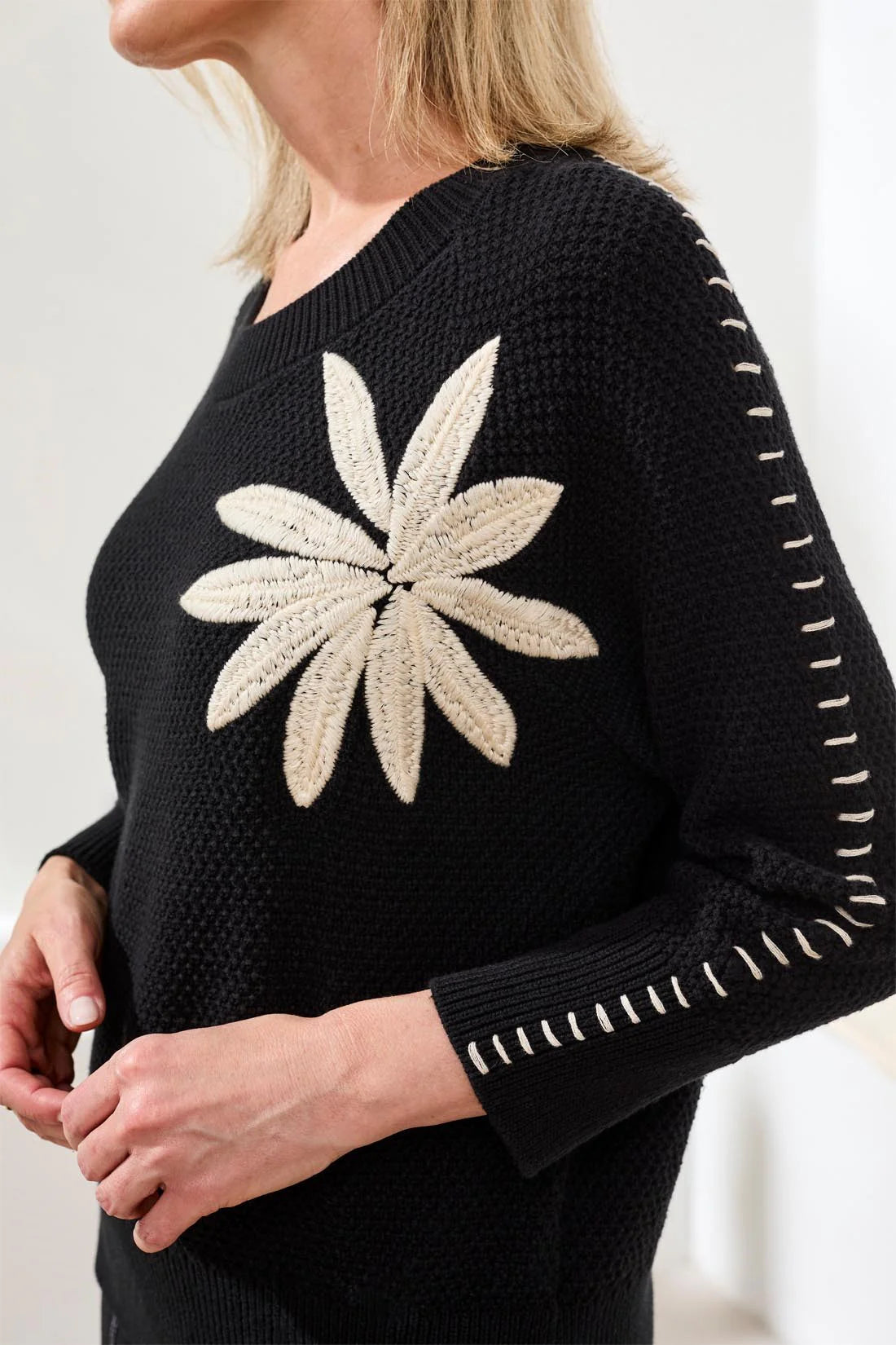 Tribal 3/4 Sleeve Embroidered Sweater