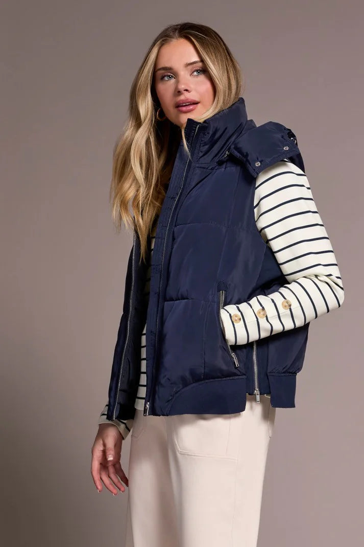 Tribal Quilted Vest W/Removable Hood - Sapphire