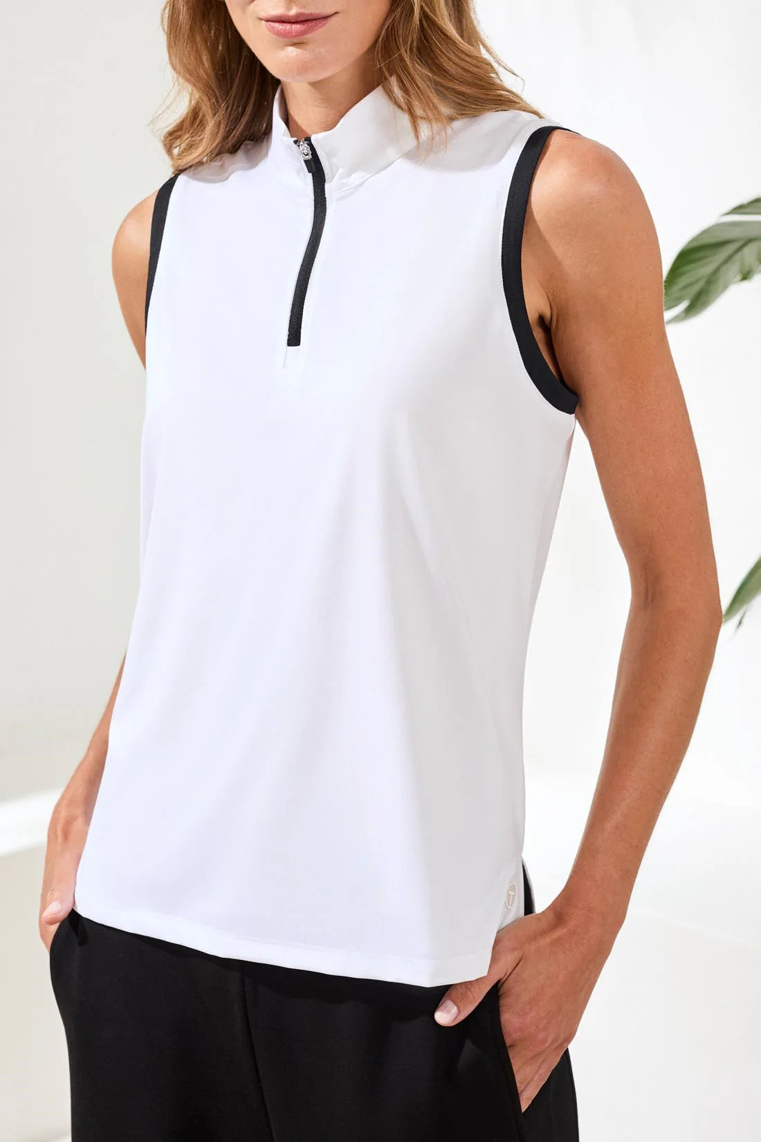 Tribal Sleeveless Zip Mock Neck Top w/ Zipper