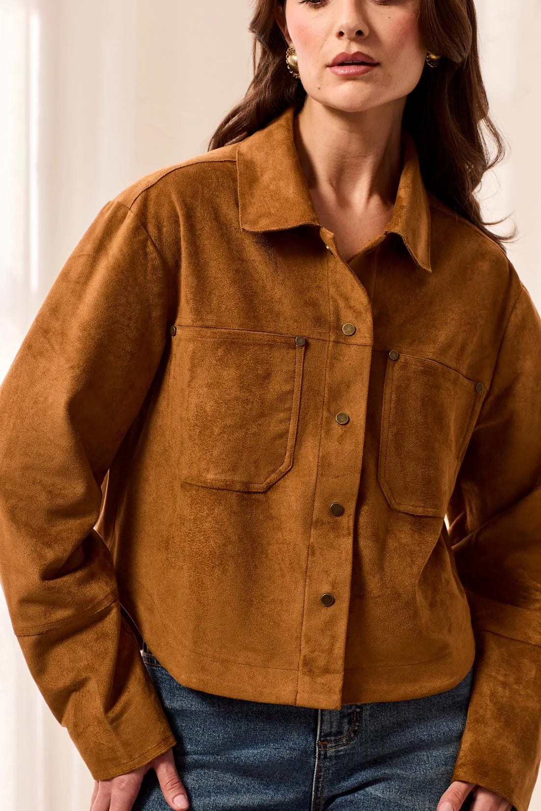 Tribal Snap Front Flowy Suede Shacket