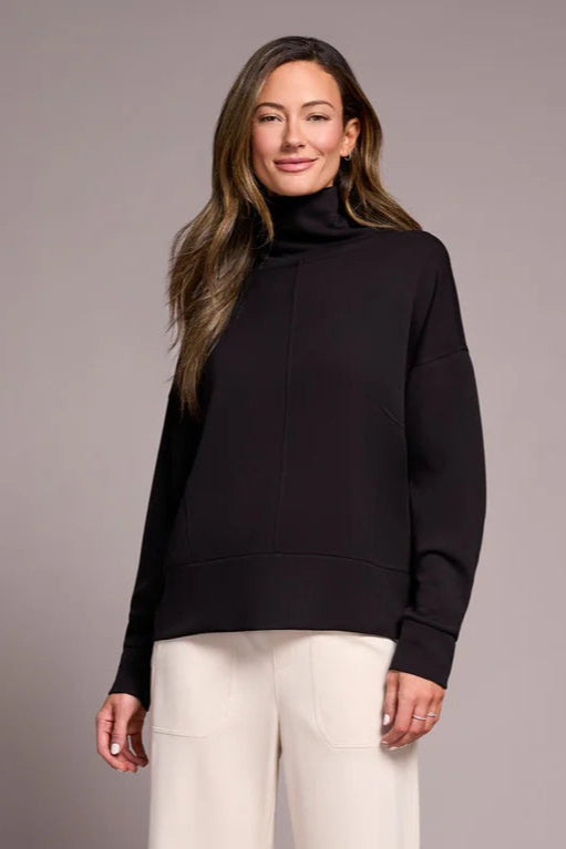 Tribal Funnel Neck Top - Black