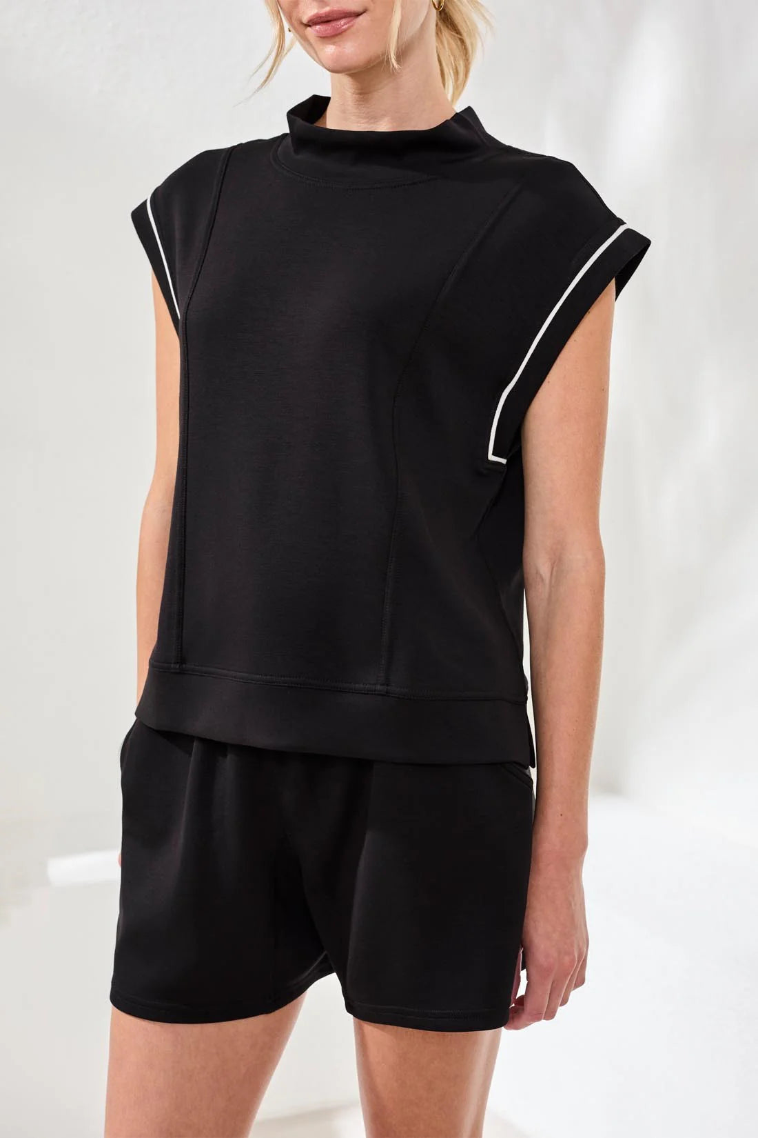Tribal Mock Neck Top w/ Contrast Piping