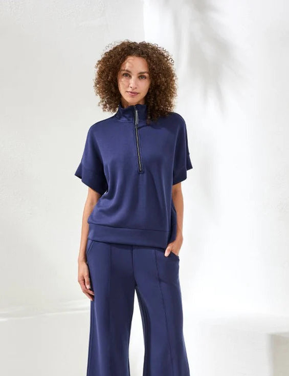Tribal S/S Mock Neck Top w/ Zipper