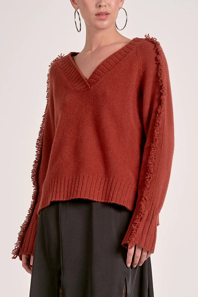 V-Neck Fray Sweater