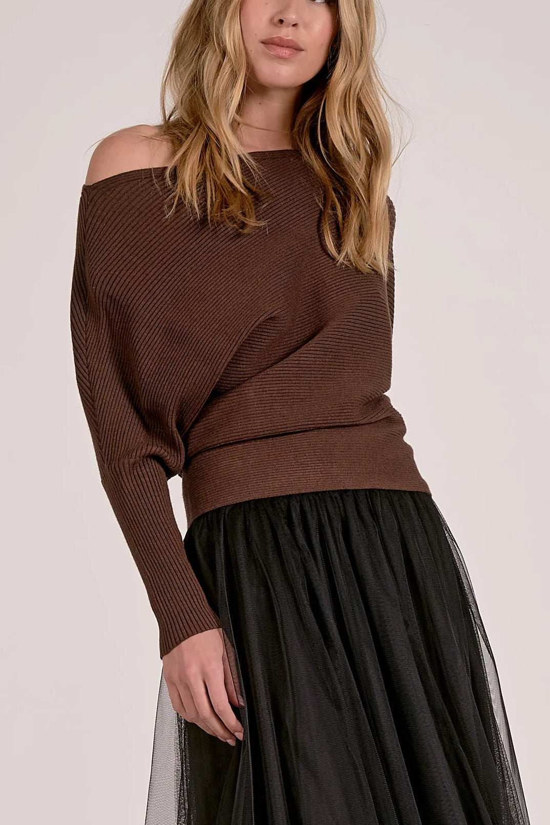 Dark Chocolate Off Shoulder Sweater