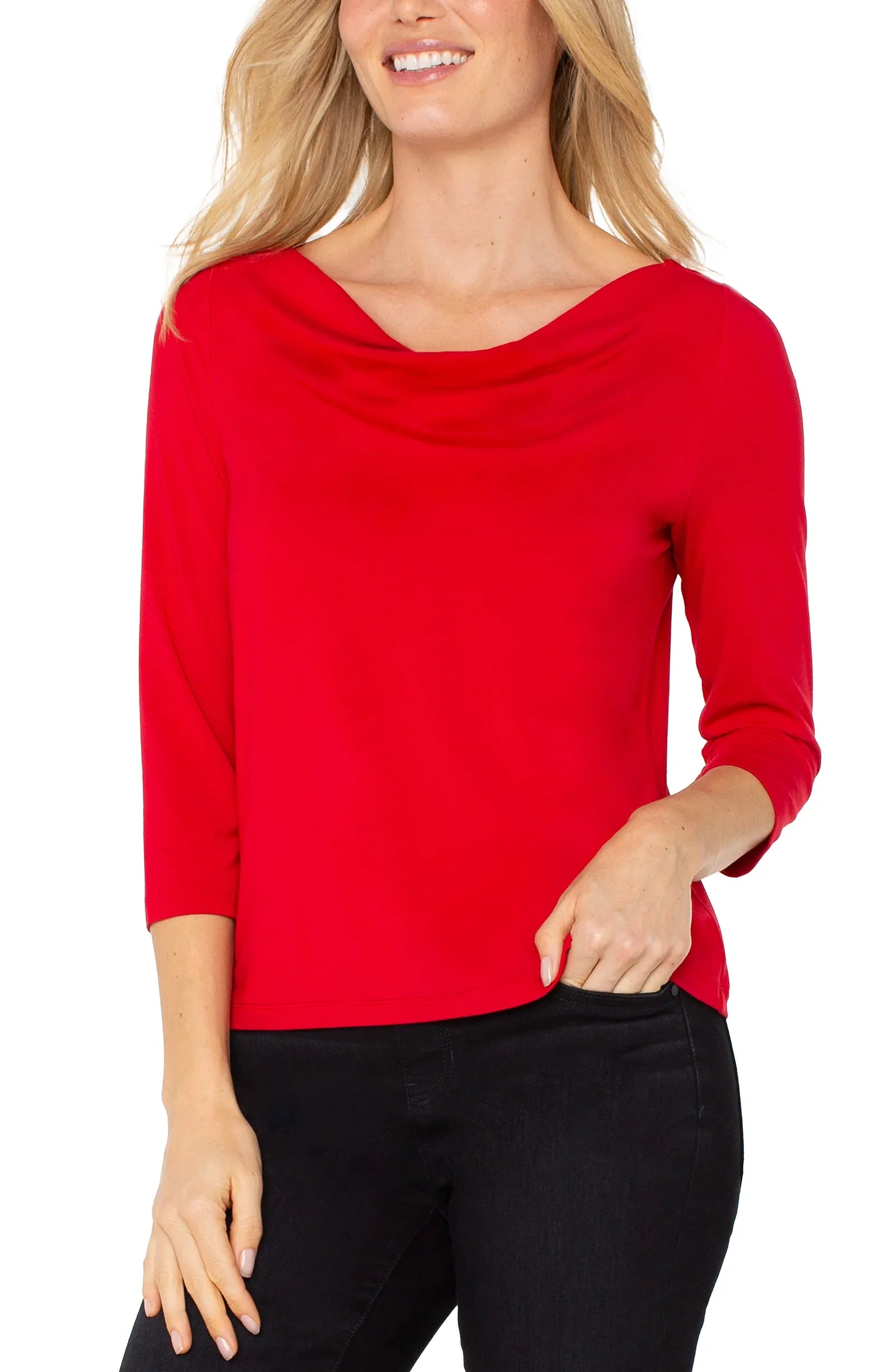 Liverpool 3/4 Sleeve Draped Neck Top