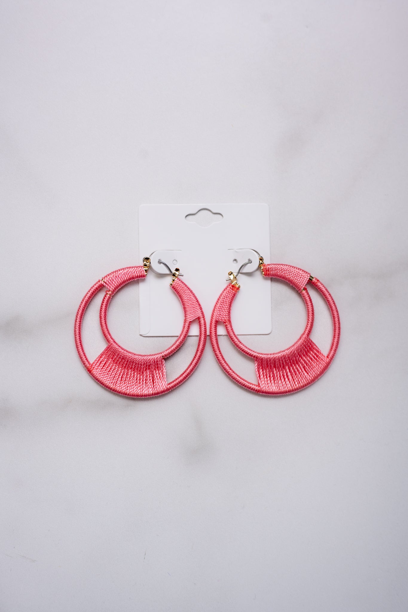Thread Hoop Earrings - Pink