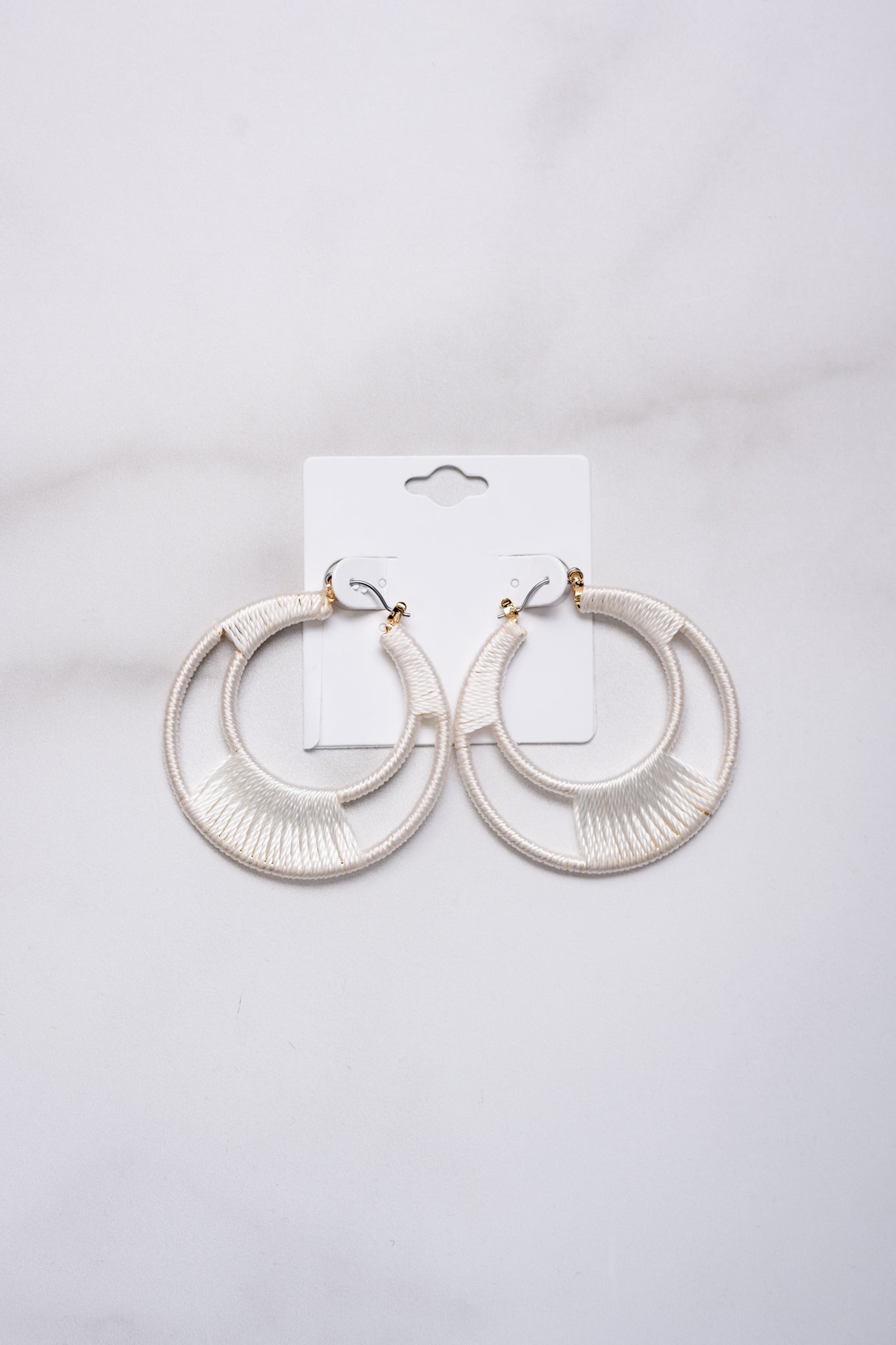 Thread Hoop Earrings - White